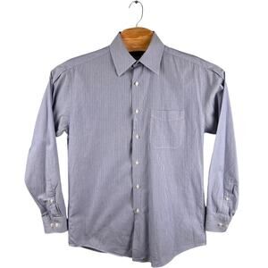 Perry Ellis Portfolio 100% Cotton Striped Dress Shirt Mens Blue Size Medium 15.5